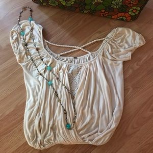 Free People Top with mesh floral front pattern